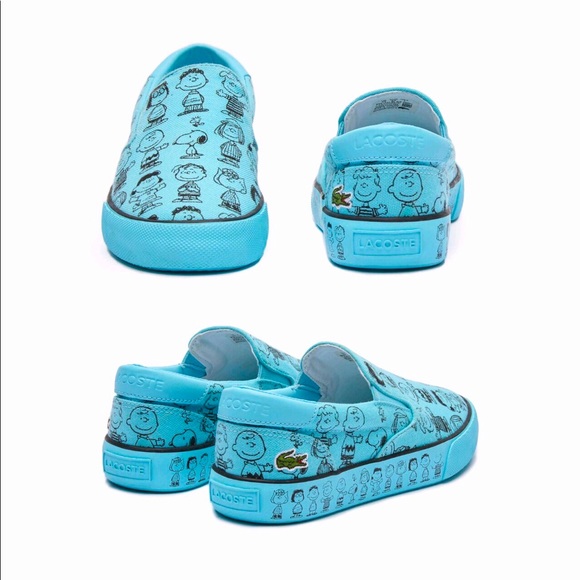 NEW LACOSTE X Sneakers Peanuts Jump Serve Slip-On Shoes BLUE Size 7.5 6Y UNISEX - Picture 3 of 16